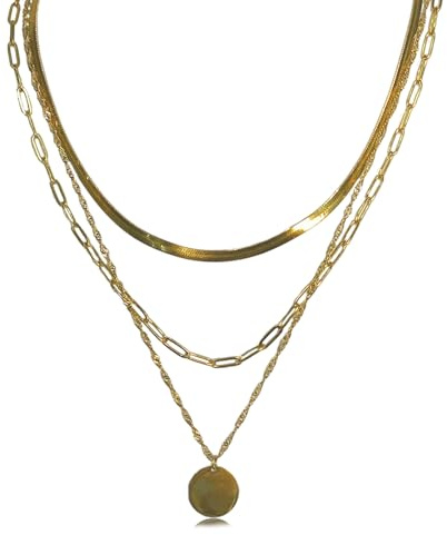 Saituo Home 3 stycken guldkedja dam tre kedjor gyllene halsband dam långt förskjutet halsband runt hänge perfekt matchande skjortor enkla T-shirts klänningar klänningar bar axel