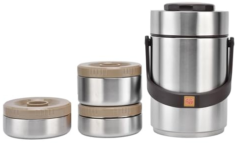 Contenitore per alimenti isolato, 2L Thermos per alimenti caldi con 3 strati, Contenitore per il pranzo, in acciaio inox, Barile isolato sottovuoto, Portapranzo termico (Argento)