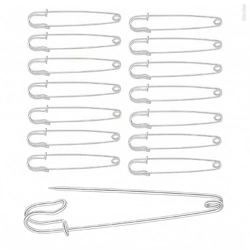 15Pcs Large Safety Pins,75mm/3 Strong Heavy Duty Extra Large Safety Pin | Large Black Safety Pin for Clothes,Shawl Big Kilt Pins for Fixed Blankets,Thick Fabric,Leather,Crafts,Brooch Making(Silver)