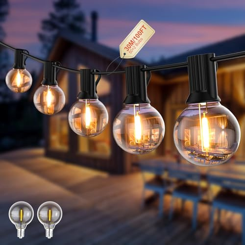 Guirlande Lumineuse Extérieure G40 30M,50 Ampoule Plastique Incassable | Lumière Chaude 2200K Connectable Guinguette Exterieur,Guirlande Lumineuse LED Étanche pour Gazebo,Patio,Jardin,Balcon