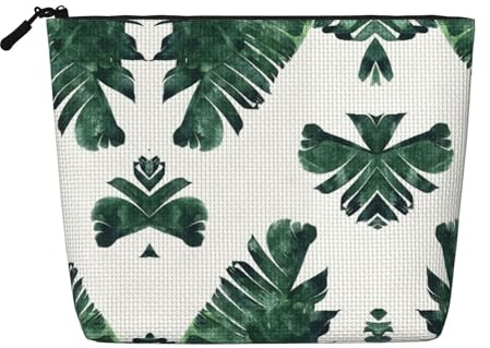 Palm Leaves Portable Cosmetics Case Fake Hemp, Large Makeup Bag Water Resistant Travel Toiletry Pouch
