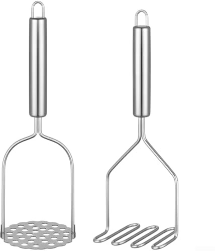 Lot de 2 presse-purée en acier inoxydable pour écraser les pommes de terre, presseur efficace avec poignée ergonomique, cuisine à la maison