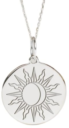 925 Sterling Silber | Halskette Mond und Sonne | süßer hellblauer Anhänger | mit 18 Zoll Kette | Stiftgröße: 24 mm | versilberter Anhänger | handgefertigt Unisex Schmuck | WW_PNK_02253
