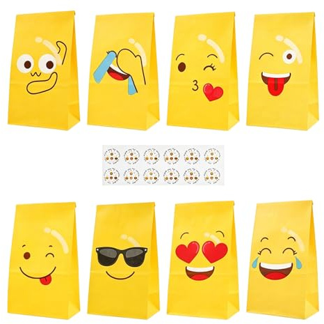 48 Stück bunte Papier Geschenktüten 22,2x11,8x7,7cm mit 48 Dekoraufklebern | Für Kindergeburtstage, Hochzeiten, Ramadan, Ostern und alle Feierpartys