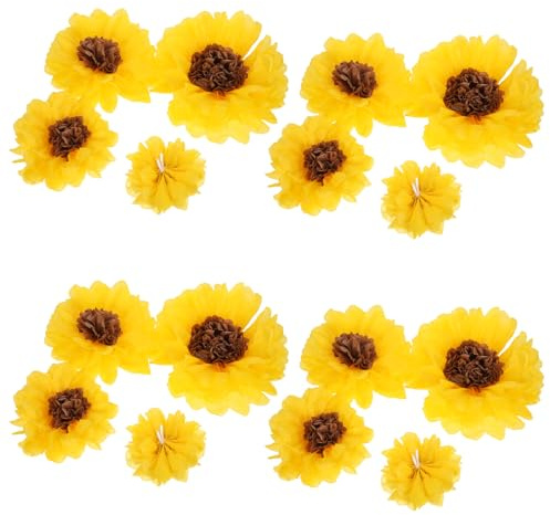 Housoutil 16 Stück Gelbe Sonnenblumendekorationen aus 17g Kopierpapier für Sommerpartys mit Einfacher Montage und Vielseitiger Nutzung im Zuhause oder Hochzeiten