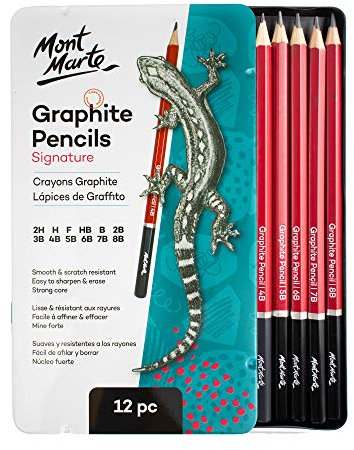 Mont Marte Bleistifte Set – 12 Stück – Professionelle Zeichenstifte – Graphitstifte für technisches Zeichnen, Schreiben und Skizzieren
