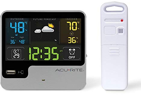 AcuRite 01129M Alarm Clock with USB Charger, Outdoor Temperature & Weather Forecas