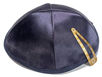 Alta calidad azul satinado Yarmulke Kippah 20 cm diámetro judío Judaica Kipa cabeza cubierta para sinagoga, azul marino, L, azul marino, L
