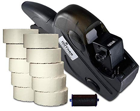 Preisauszeichner Set Uno C8 inkl. 10 Rollen 26x12 Preisetiketten - weiss permanent + 1 Farbrolle | MHD Datumsauszeichner | HUTNER