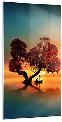 Moderne Impression sur Verre lago natura notte Image Tableau en Verre Decoration Murale 45x80cm Deco Salon Chambre Cuisine Vertical Petit Tableaux Decoratifs Muraux Art Wall Decor GPA45x80-3458