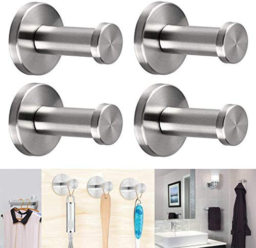 Yizunnu 4 Pezzi Ganci in Acciaio Inox Fissaggio a Muro Appendiabiti Ganci da Parete Deluxe Singolo per Cappotto Accappatoio Asciugamano Cappello Ombrello (4 Ganci, 12 Viti, 12Tasselli)