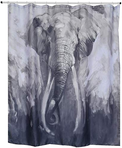 Spirella Schimmel Duschvorhang-Anti-Bakteriell, waschbar, wasserdicht, Polyester, „Elefant“ 180x200 cm, Grey, 180x200cm