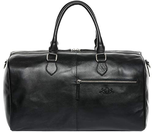 SID & VAIN große Weekender echt Leder - Sporttasche Seattle 46 cm groß - Reisetasche Handgepäck mit Schultergurt - Ledertasche Herren und Damen schwarz handgefertigt