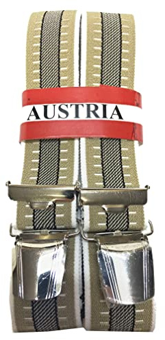 EDERER Hosenträger ELEGANT - ÖSTERREICH - VIENNA 35mm Breit in H-Form mit 4 extra starken Clips/Gestreift 02 Beige G-033