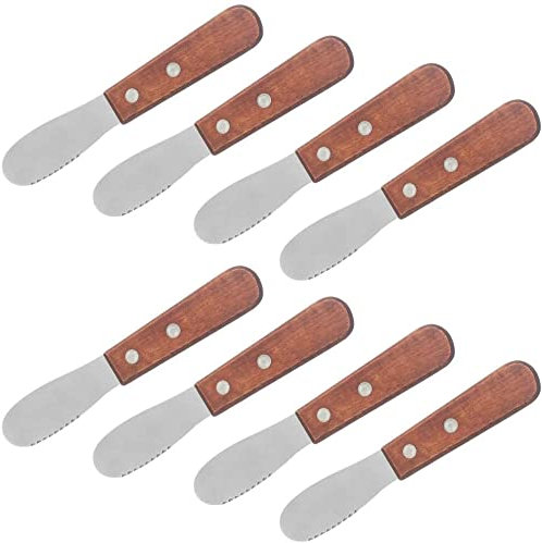 LATRAT 8 Stück Multifunktions-Buttermesser aus Edelstahl mit Holzgriff für Käse, Buttercreme