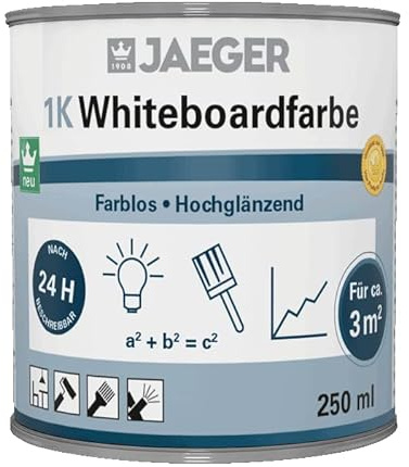 Jaeger 1K-Whiteboardfarbe 396 farblos hochglänzend, 250 ml (reicht für ca. 3 qm)