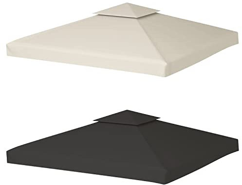 Fiqops Ersatzdach für Pavillon 3x3m, Pavillondach, Doppeldach, Wasserdicht Material, Anthrazit, Dachplane Kaminabzug, Partyzelt Dach, Ersatzbezug Pavillonabdeckung