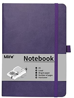 Mlife Taccuino Formato A5, 192 Pagine, Copertina Rigida Con Chiusura Elastica E Tasca Pieghevole (Viola)