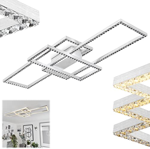 HOFSTEIN LED Deckenleuchte Serranos, dimmbare Deckenlampe aus Metall/Kunststoff in Aluminium gebürstet/Klar, Glitzer-Effekt, dimmbar über Lichtschalter, 25 Watt, 2000 Lumen, 3000 Kelvin, Schlafzimmer