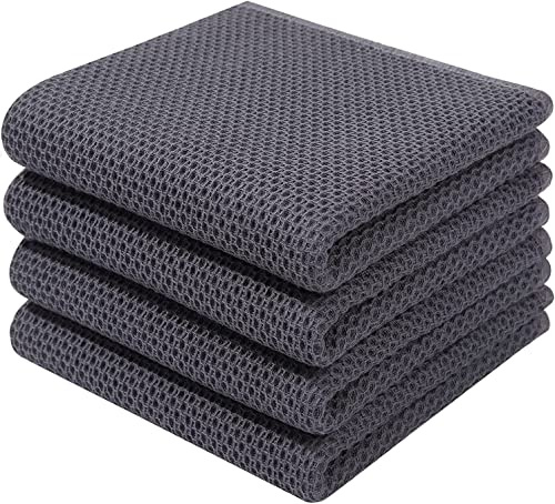 Moosfor 100% Cotton Tea Towels 4 Pk 32 x 71 cm Dish Cloths Dark Grey