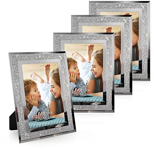 ASelected 4er Set Fotorahmen 10x15 Glas Bilderrahmen Photo Frame Glas Diamant Foto Rahmen Hochzeit Familie