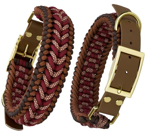 FairPaw Halsband Hund Breit aus Paracord - Nachhaltig & Handgefertigt - Breites Hundehalsband Große Hunde - Hunde Halsbänder geflochten - Dog Collar verstellbar, Für mittelgroße & Grosse Hunde, Rot L