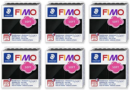 FIMO Soft Polymer Oven Bake Modelliermasse – 57 g Blöcke – 6 Stück – Schwarz