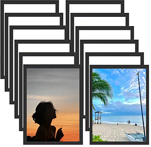 12 Stück A4 Magnetische Bilderrahmen Inforahmen selbstklebender Displayrahmen wasserdichter Magnetrahmen Info-Taschenhalter für Werbungen, Notizen, Dokumente, Fotos – Schwarz