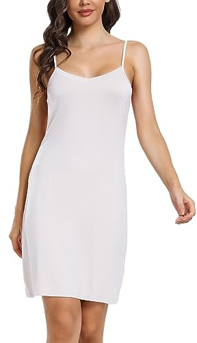 Sopesil Women's Full Slips Soft Nightdresses V Neck Petticoats Ladies Slips Dress Spaghetti Strap Basic Underskirt Chemises A-White,XL