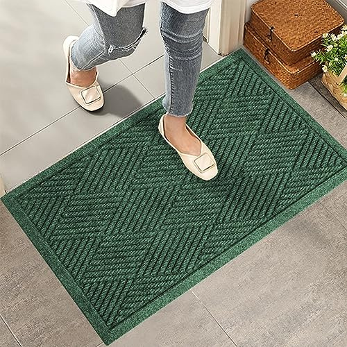 HIYARD Sturdy Front Door Mat, Absorbent Muddy Dirt Resist Welcome Door Mats Outdoor Indoor, Stain and Fade Resistant, Non-Slip Rubber Backing Low Profile Doormat for Entryway, 30×17, Green