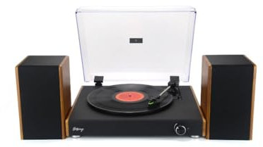 Halterrego Platine Vinyle Chicago, AV 2 Enceintes externes RMS 10w * 2, 3 Vitesses, Bluetooth in, RCA Out, USB, Adaptateur Inclus, Noir