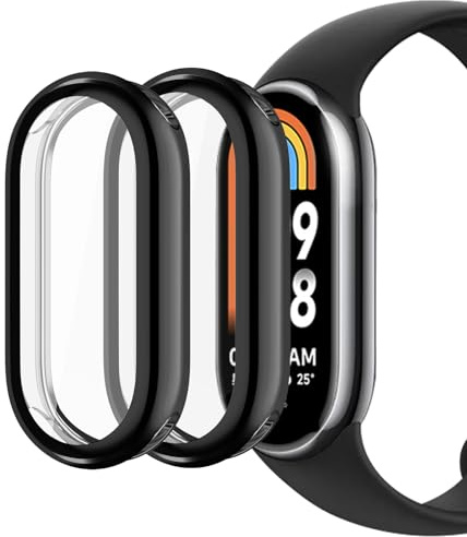 sciuU Funda Compatible con Xiaomi Mi Smart Band 8, [Conjunto de 2] Carcasa Protectora con Protector de Pantalla, Flexible Suave TPU Cubierta, Resistente a los Golpes Shell para Band 8 - Negro * 2