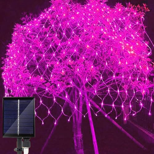 SUAVER Solar Lichterkette Außen mit Fernbedienung,3x2M 192LED Lichternetz Vorhang Lichter,Wasserdicht Outdoor Solar Gartenleuchte 8 Modi für Gärten Weihnachten Weihnachten Deko (Pink)