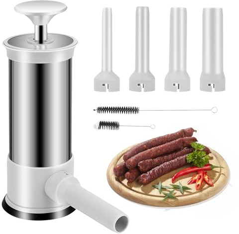 Sausage Meat Filling Machine Stainless Steel, Sausage Stuffer With 4 Different Sizes Stuffing Tubes, Fast Sausage Filling Sausage Making Tools for Home Kitchen Camping (2.2LB)
