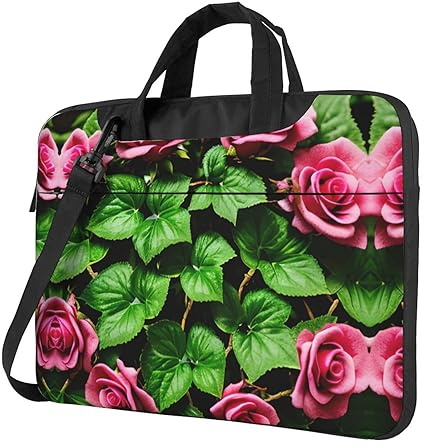 Fleurs Rose Lierre avec Feuilles Printemps Ultra Mince et Portable Sac pour Ordinateur Portable à Une Épaule, Convient pour Le Travail, Les Voyages D'affaires, etc, Fleurs Rose Lierre avec Feuilles