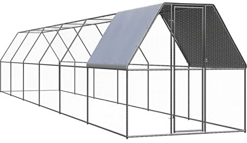 Gecheer Outdoor-Hühnerkäfig Hühnerstall Kleintierstall 2 x 12 x 2 m für Hühner, Hennen, Enten und andere Kleintiere,Outdoor-Gehege Tür mit Schloss,Wasserbeständige Überdachung,Verzinkter Stahl