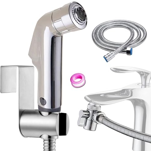 Bidet Portatile Kit Doccetta ，Spruzzatore per WC con doppia modalità, in ABS, con Deviatore 2 Vie, con Tubo 1,5m e Supporto