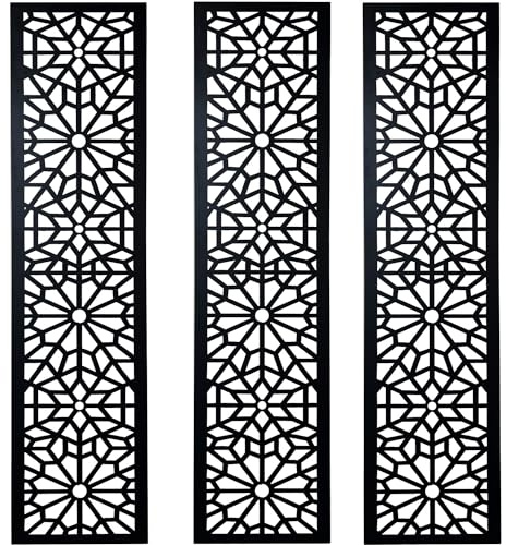 DEENZ Set of 3 Indoor/Outdoor Metal Wall Screens Geometric Pattern Living Room, Bedroom & Outdoor Fence Black Metal Three Panel Bamboo Hanging Decoration Contemporary Wall Art