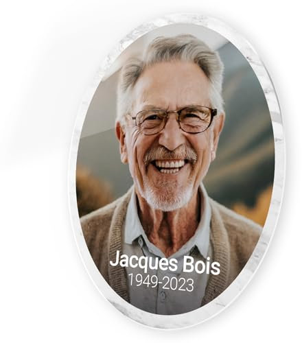 Medallón funerario conmemorativo ovalado personalizable con foto, placa funeraria con o sin bordes, de plexiglás, fijación adhesiva, tamaño 7,5 x 10 cm