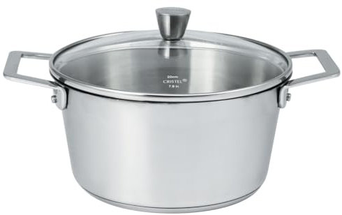 Cristel | Faitout En Inox Brossé Avec Anses Fixes Polies Et Couvercle En Verre Bombé 16cm