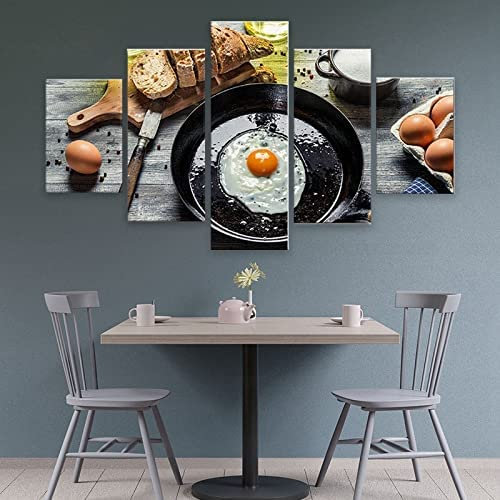 Leinwanddrucke Leinwandbilder 5 Teilig Frühstück Ei Brot Küche Essen 150 X 100 Cm Hd Gedruckt 5 Stücke Leinwand Wandkunst Malerei Modulare Poster Drucken Moderne Wohnzimmer Wohnkultur -5F7E+N0U3-