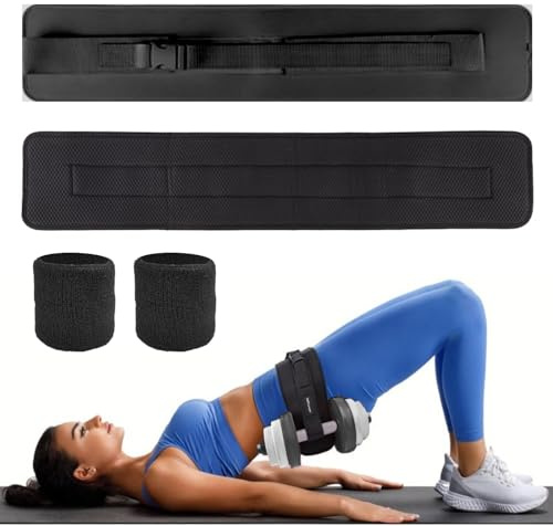 Exercise Hip Thrust Belt with 1Pair of Wristbands Adjustable Lifting Belt for Hip Thrust Weight Belt with Extra Padding for Dumbbells Kettlebells Calisthenics Training Bodybuilding