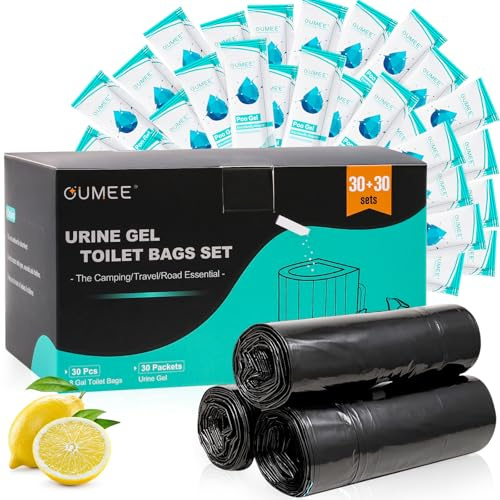 30 Portable Toilet Bags with 30 Poo Gel Set, 8 Gallon Camping Toilet Bags with Absorbent Gels, Waste Bags, Leak-Proof Trash Bag for Camping Potty, Traveling