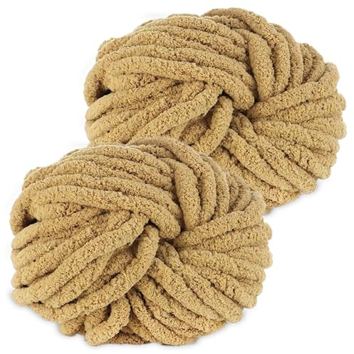 YushengTai tjock ull, 2 stycken 500 g HKhaki tjockt ullgarn stickgarn, supermjuk chenille chunky yarn, ull super bulky kan användas för stickning av kuddar, filtar, halsdukar och mössor