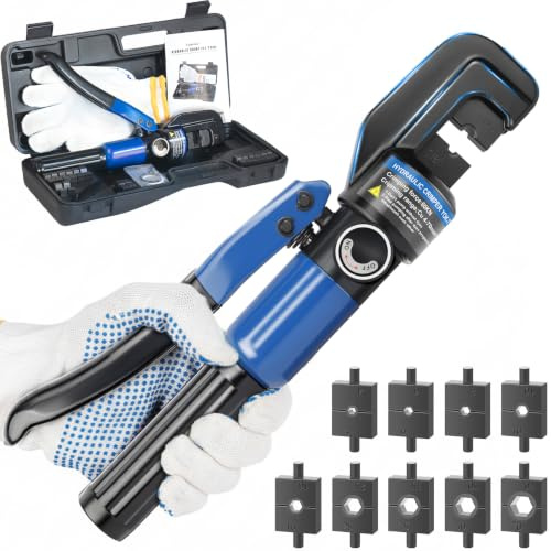 Funerlulu Hydraulic Crimping Tool with 9 Hardened Alloy Dies, 12 AWG-2/0 AWG Cable Crimper Swaging Tool for 1/8 Stainless Steel Cable Railing Hardware/Copper/Aluminum Wires, 360° Rotatable Head