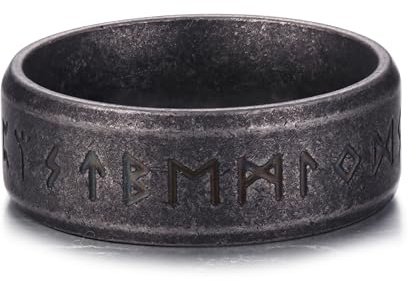 GTHIC Wikinger-Runenring aus Edelstahl, nordischer Zappelring für Männer und Frauen, Wikingerband, Silberschmuck, Geschenk, Stil B, Größe 15