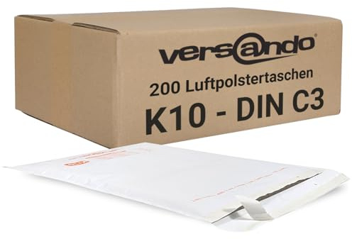 versando 200x K10 Luftpolsterumschläge Innenmaß 350 x 470 mm Außenmaß 370 x 480 mm weiß für DIN C3