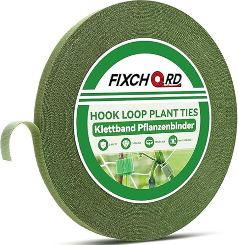 FIXCHORD Green Garden Plant Ties Tape, Plant Tie Plant Tape, Hook and Loop Plant Ties, Plant Clips, Garden Ties, Plant Ties Tape Self Adhesive, Plant Ties for Climbing Plants & Support 30m*12mm