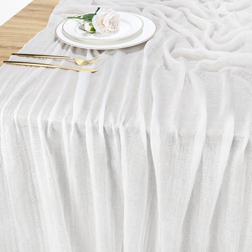Käsetuch Tischläufer -80*300CM weiß Boho Gaze Käsetuch Tischläufer für Babydusche Dekoration Hochzeit Party Sommer Garten Bauernhof Tisch Läufe