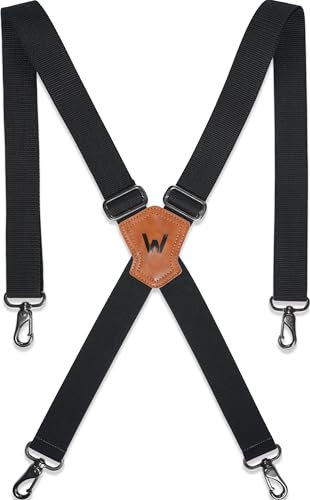 WELKINLAND 1.5Inch Black Suspenders, Heavy Duty Work Suspenders Men, Comfortable Black Suspender Men Belt Loop, Sturdy Suspender Jeans Hooks, Black, 1.5-Inch